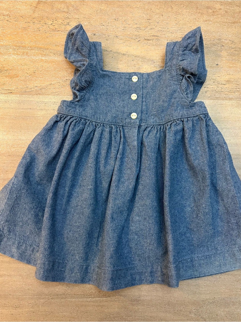 Y2K Vintage Chaps Baby Denim Dress 3M Blue Floral Ruffle Sleeves Pinafore EUC - Picture 3 of 7